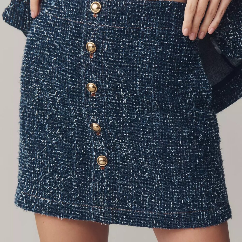 NWOT Anthropologie Maeve Cotton Tweed Mini Skirt - Picture 3 of 4